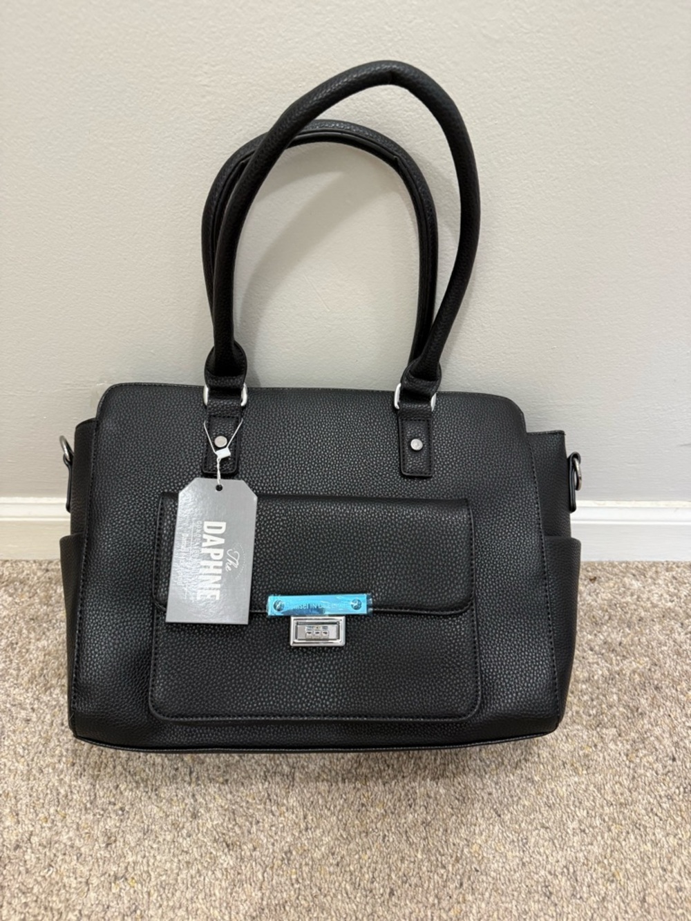 DAPHINE Black Textured Satchel Handbag